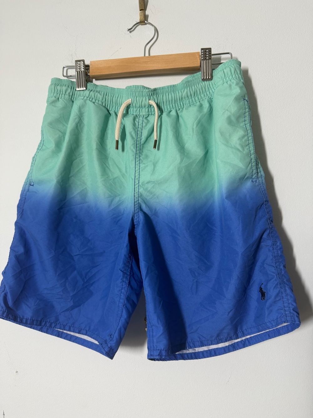 Polo by Ralph Lauren Ombre Mint to Blue Swim Shorts Boys 10-12 Medium excellent